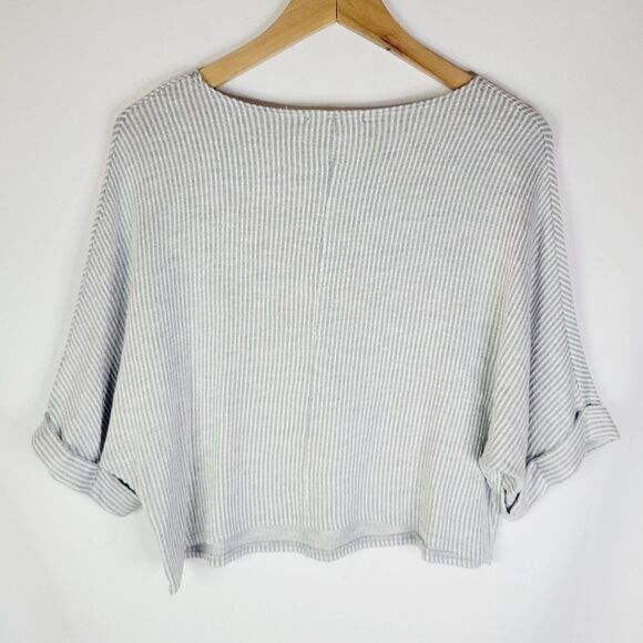 Caution To The Wind Gray Striped Crop Top with Ribbed Texture - Picture 4 of 7